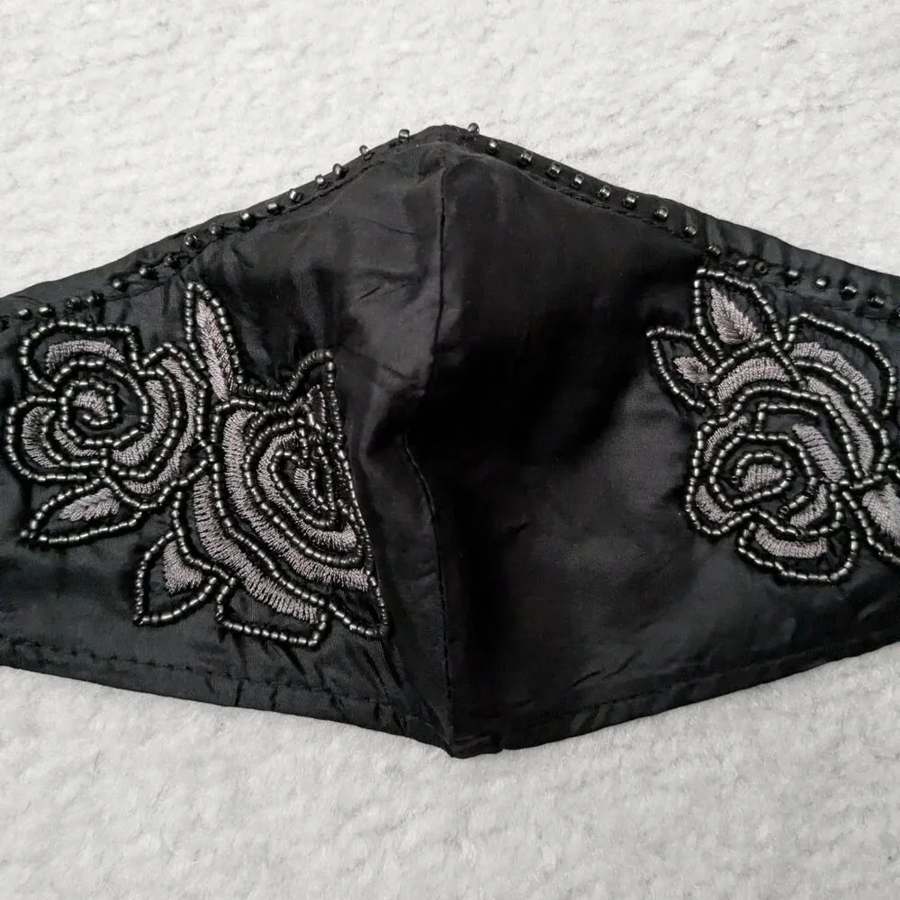 Night Rose Beaded Face Mask by Mary Frances - Gothic Lolita, Whimsygoth, Formal